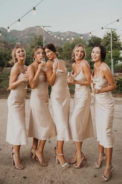 Simple Silk Satin Sheath Short Bridesmaid Dresses PB135 – Promnova