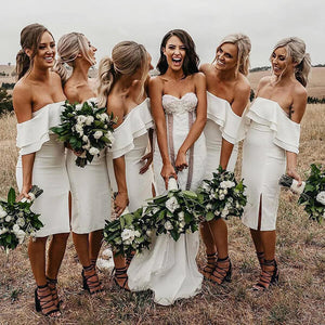 Simple White Off Shoulder Short Bridesmaid Dress, Wedding Party Dresses, PB153 | budget bridesmaid dresses | maid of honor's dress | junior bridesmaid dresses | promnova.com
