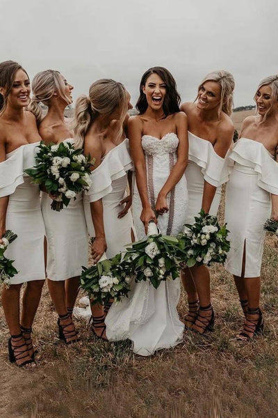 bridesmaid dress white Off Shoulder Mermaid White Long Bridesmaid Dresses, Cheap Custom Bridesmaid  Dress, BN1120 main image 0
