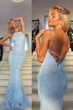 Lace Mermaid Backless Sleeveless Floor-Length Evening Dress Prom Dress PL348