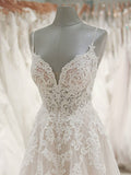 Strap V Neck Sleeveless Tulle Beach Backless Ivory Wedding Dresses PW239