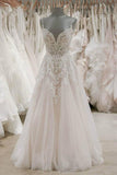 Strap V Neck Sleeveless Tulle Beach Backless Ivory Wedding Dresses PW239