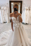 A-line Off Shoulder Wedding Dresses With Lace Appliques, Bridal Dress, PW389 image 3