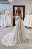 A-line Off Shoulder Wedding Dresses With Lace Appliques, Bridal Dress, PW389