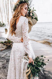 A Line V Neck Long Sleeves Lace Beach Wedding Dresses, Bridal Gown, PW382 image 3