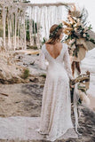 A Line V Neck Long Sleeves Lace Beach Wedding Dresses, Bridal Gown, PW382 image 2