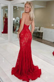 Beautiful Red Mermaid Sweetheart Strapless Lace Long Prom Dresses, PL753 | backless prom dress | simple prom dress | party dress | promnova.com