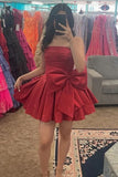 Black Satin A Line Straplss Short Homecoming Dresses With Bow, Graduation Dress, PH471 | red homecoming dresses | where to buy homecoming dresses | homecoming dresses red | promnova.com