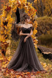 Black Tulle A Line Off-the-Shoulder Simple Wedding Dresses, Bridal Gown, PW404