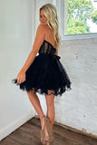 Black Tulle Strapless Sweetheart Neck Ruffled Short Homecoming Dress, PH442 image 2
