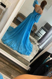 Blue Chiffon A Line Sweetheart Long Prom Dresses With Slit, Party Dress, PL605 | simple prom dress | new arrival prom dress | long formal dress | promnova.com