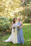 Blue Lace One Shoulder Long Bridesmaid Dresses, Bridal Party Dresses, PB189 | blue bridesmaid dress | simple bridesmaid dress | wedding guest dress | promnova.com