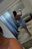 Blue Satin Off Shoulder Backless Homecoming Dress, Graduation Dresses, PH458 image 3