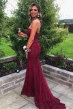 Burgundy Tulle Mermaid Sweetheart Lace Appliques Strapless Prom Dresses, PL609 | strapless prom dress | prom dress for girls | evening dress | promnova.com