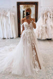 Charming Tulle A Line Sweetheart Wedding Dresses With Lace Appliques, PW401
