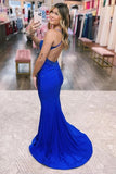 Chic Dark Green Satin Mermaid Scoop Neck Prom Dresses With Appliques, PL568 image 4