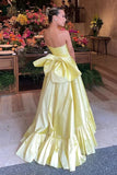 Chic Yellow Satin A Line Strapless Long Prom Dresses With Bow, Party Dresses, PL780 | new arrival prom dress | long formal dress | prom dress shopping near me | promnova.com