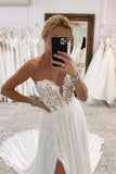 Chiffon A Line Sweetheart Strapless Lace Appliques Wedding Dresses, PW515 | strapless wedding dress | wedding dress stores | wedding dress nearby | promnova.com
