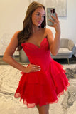 Chiffon A Line Tiered Sweetheart Strapless Short Homecoming Dresses, PH473 | red homecoming dress | cheap homecoming dresses online | short party dress | promnova.com