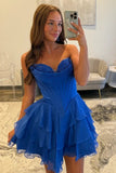 Chiffon A Line Tiered Sweetheart Strapless Short Homecoming Dresses, PH473 | royal blue homecoming dress | lace homecoming dresses | homecoming dress stores | promnova.com