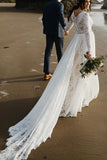 Chiffon A Line V Neck Backless Long Sleeves Lace Beach Wedding Dresses, PW365 | vintage wedding dress | wedding dresses near me | bohemian wedding dress | promnova.com