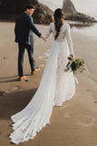 Lace long sleeves wedding dress | cheap wedding dresses online | summer wedding dress | beach wedding dress | promnova.com