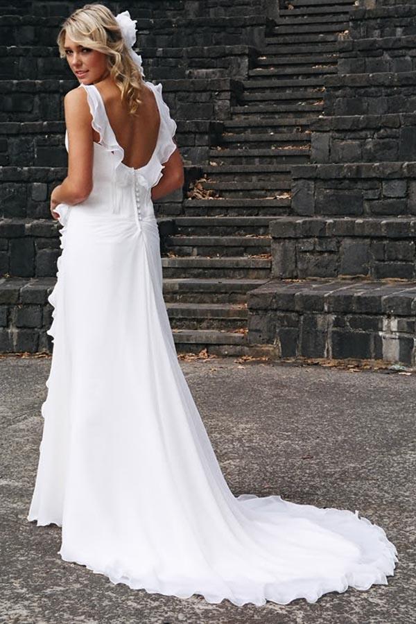 Chiffon A Line V Neck Beach Wedding Dresses With Ruffles, Bridal Gowns, PW354 | chiffon wedding dresses | wedding gowns | bridal style | promnova.com