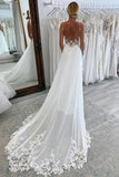 Chiffon A Line V Neck Spaghetti Straps Wedding Dress With Lace Appliques, PW374 image 3