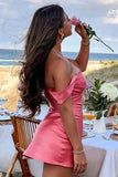 Coral Satin A Line Off-the-Shoulder Short Party Dresses, Homecoming Dresses, PH474 image 2