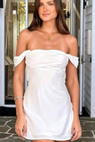 Coral Satin A Line Off-the-Shoulder Short Party Dresses, Homecoming Dresses, PH474 image 3