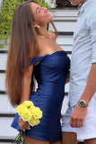 Coral Satin A Line Off-the-Shoulder Short Party Dresses, Homecoming Dresses, PH474 image 5