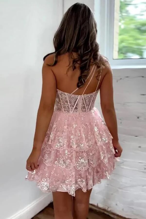Cute A Line One Shoulder Homecoming Dress With Lace, PH429 | Promnova US12 / Navy Cute A Line One Shoulder Homecoming Dress With Lace, PH429 | Promnova US12 / Navy