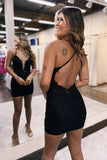 Cute Black Sheath Deep V Neck Lace Homecoming Dress, Short Party Dress, PH480 | cheap homecoming dresses online | graduation dresses | where to buy homecoming dresses near me | promnova.com