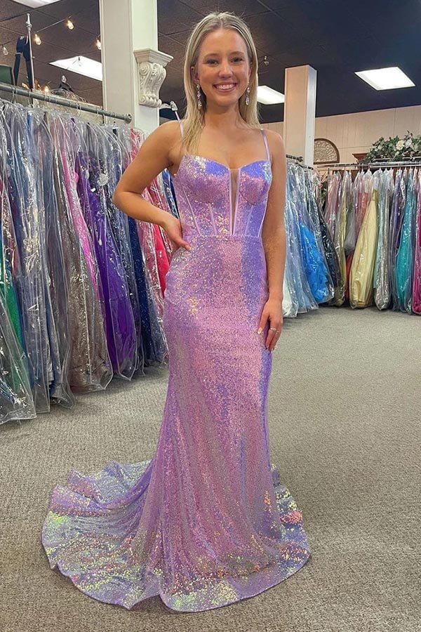 Sparkly Lavender Mermaid Sequins Long Prom Dresses, PL577 | Promnova US0 / As Picture Sparkly Lavender Mermaid Sequins Long Prom Dresses, PL577 | Promnova US0 / As Picture