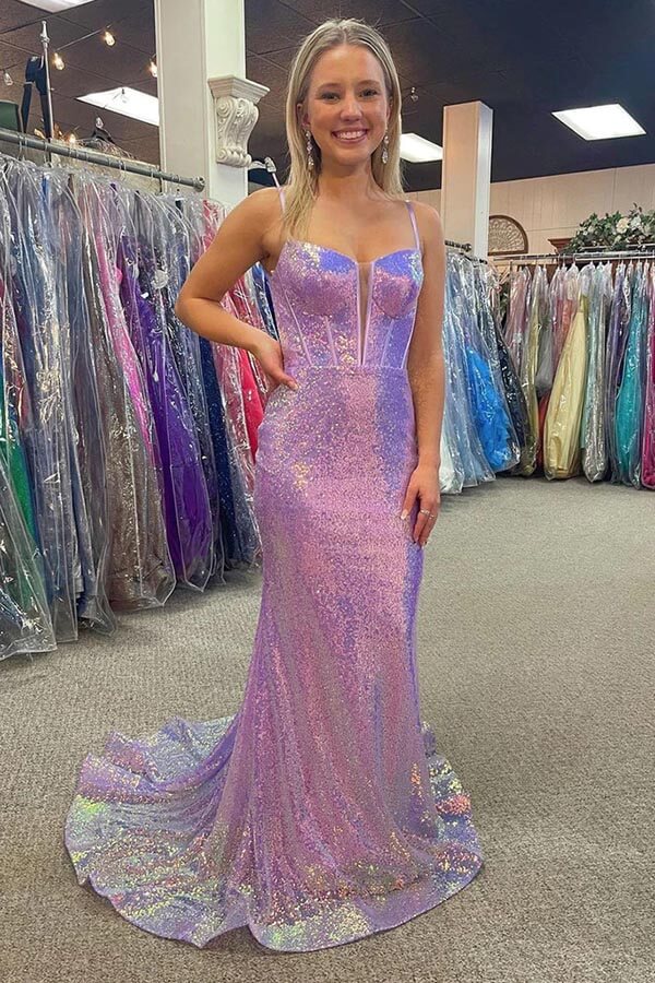 Cute Sparkly Lavender Mermaid Sequins Long Prom Dresses, Evening Dress, PL577 | mermaid prom dress | sparkly prom dress | lavender prom dress | promnova.com