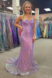 Cute Sparkly Lavender Mermaid Sequins Long Prom Dresses, Evening Dress, PL577
