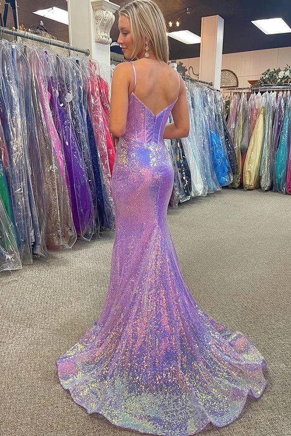 Sparkly Lavender Mermaid Sequins Long Prom Dresses, PL577 | Promnova Sparkly Lavender Mermaid Sequins Long Prom Dresses, PL577 | Promnova