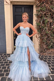 Cute Tulle Light Blue Tiered A Line Sweetheart Long Prom Dress, Party Dress, PL764 | prom dress shopping | evening gown | lace prom dress | promnova.com