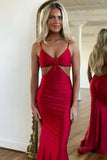 Dark Red Satin Mermaid Spaghetti Straps Prom Dresses, Evening Dresses, PL587 | cheap long prom dress | prom dresses for girls | party dresses | promnova.com