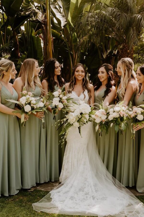 Green Chiffon A Line V Neck Bridesmaid Dresses, PB182 | Promnova.com US12 / Custom Color Green Chiffon A Line V Neck Bridesmaid Dresses, PB182 | Promnova.com US12 / Custom Color