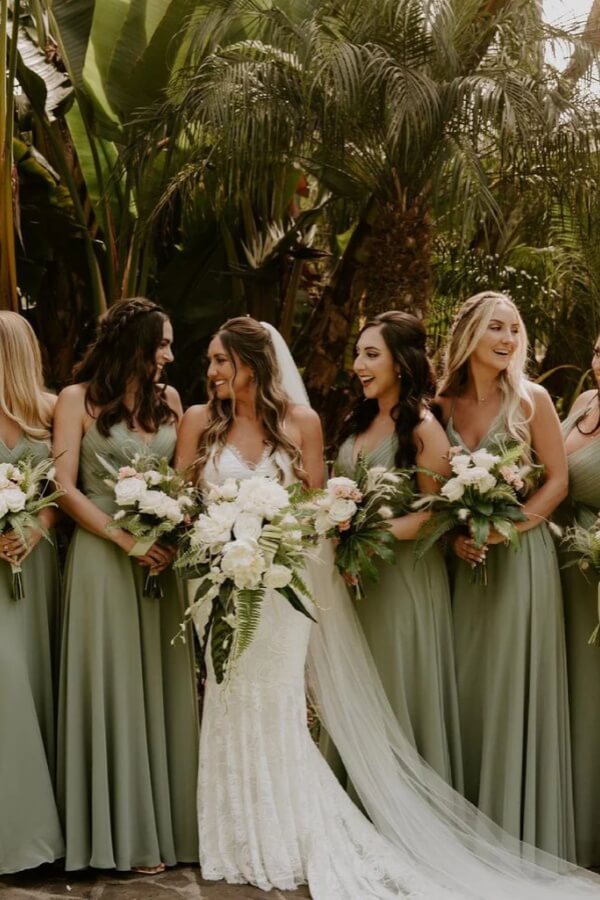 Green Chiffon A Line V Neck Bridesmaid Dresses, PB182 | Promnova.com US12 / Custom Color Green Chiffon A Line V Neck Bridesmaid Dresses, PB182 | Promnova.com US12 / Custom Color