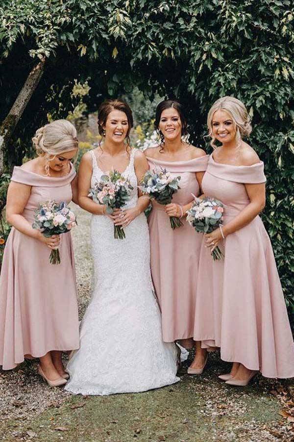 Dusty Pink Off Shoulder Short Bridesmaid Dresses, PB184 | promnova.com US16W / Custom Color Dusty Pink Off Shoulder Short Bridesmaid Dresses, PB184 | promnova.com US16W / Custom Color
