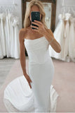 Elastic Satin Mermaid Scoop Neck Long Wedding Dresses With Court Train, PW451