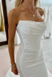 Elastic Satin Mermaid Scoop Neck Long Wedding Dresses With Court Train, PW451 | custom made wedding dress | bridal gown | wedding dresses online | promnova.com