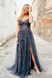 Elegant Tulle A Line Sweetheart Lace Appliques Off Shoulder Prom Dresses, PL578