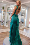 Emerald Green Chiffon Square Neck Prom Dresses With Ruffles, Party Dress, PL639 | simple prom dress | evening gown | green prom dress | promnova.com
