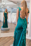 Emerald Green Chiffon Square Neck Prom Dresses With Ruffles, Party Dress, PL639 | cheap long prom dresses | new arrival prom dresses | prom dress for girls | promnova.com