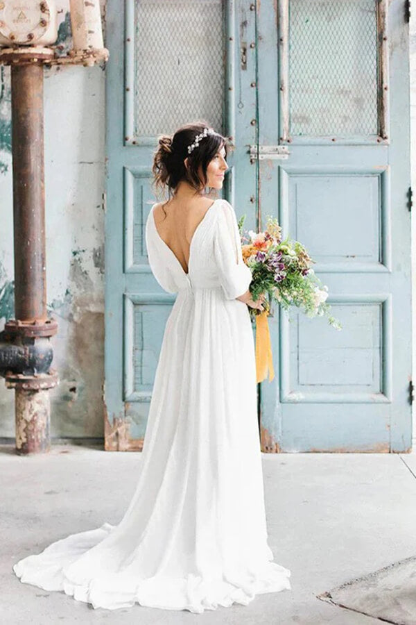 Empire Simple Chiffon A Line V Neck Wedding Dresses, PW433 | Promnova US4 / As Picture Empire Simple Chiffon A Line V Neck Wedding Dresses, PW433 | Promnova US4 / As Picture