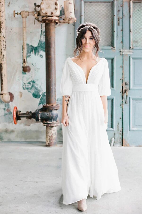 Empire Simple Chiffon A Line V Neck Wedding Dresses, PW433 | Promnova US4 / As Picture Empire Simple Chiffon A Line V Neck Wedding Dresses, PW433 | Promnova US4 / As Picture
