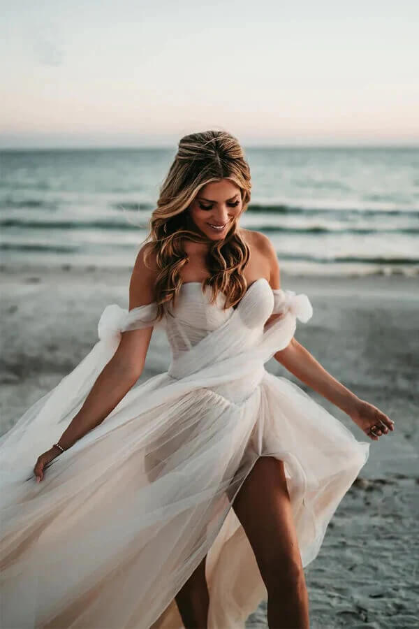 Flowy Tulle Sweetheart Bohemian Wedding Dresses, PW434 | Promnova US16W / Custom Color Flowy Tulle Sweetheart Bohemian Wedding Dresses, PW434 | Promnova US16W / Custom Color